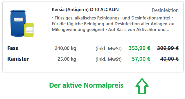 Darstellung der Standardpreise